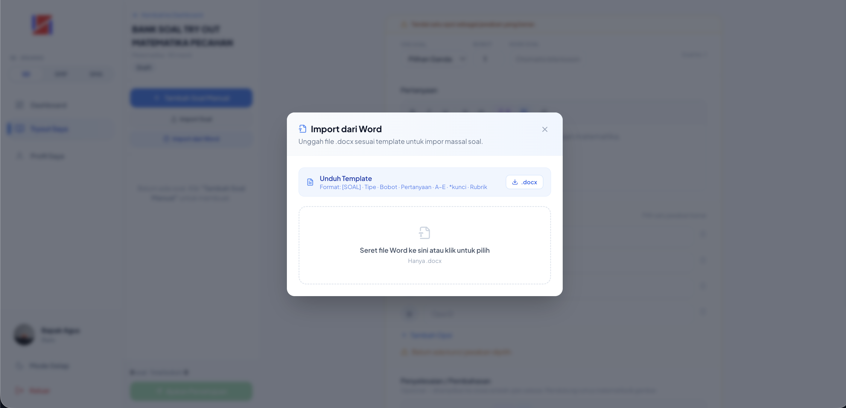 Screenshot Impor Word