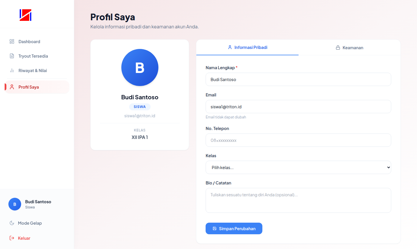 Screenshot Pengaturan Profil