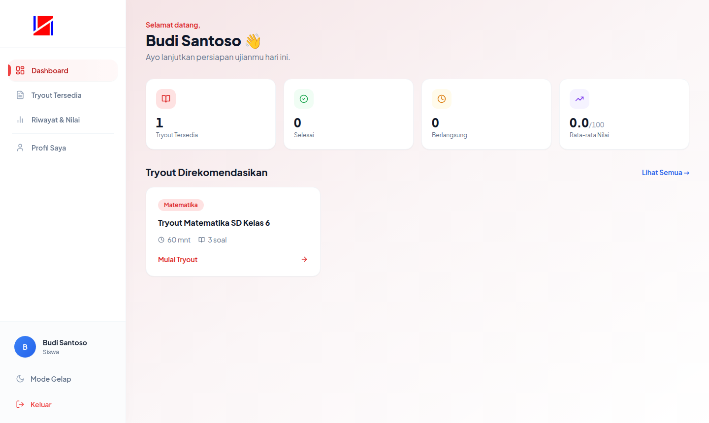 Screenshot Dashboard Siswa